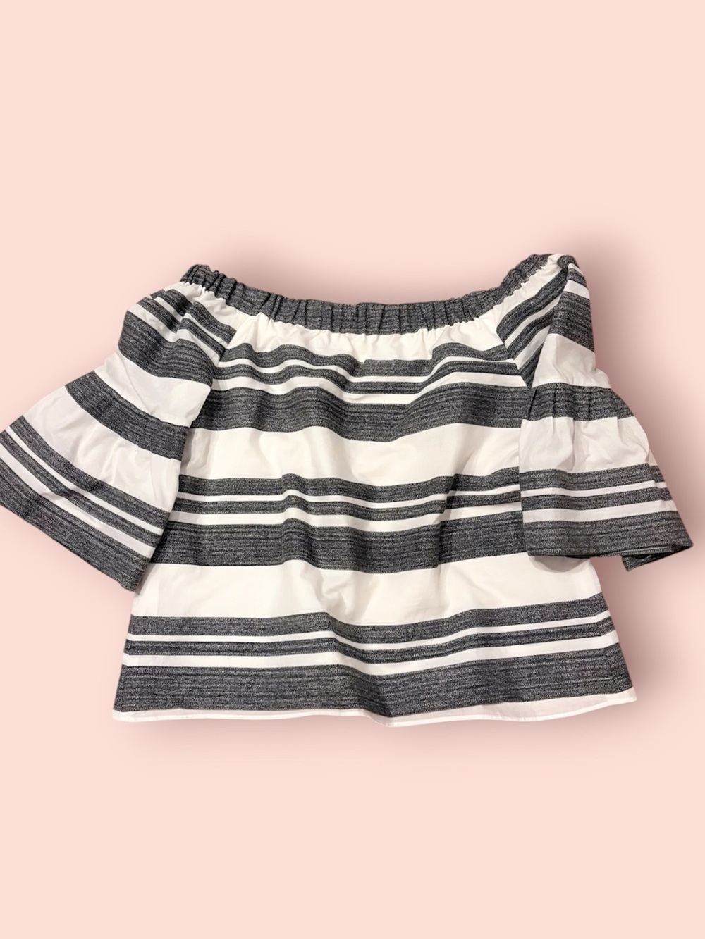TIBI Organza Stripe Off Shoulder Top